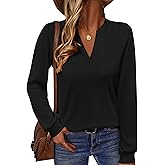 TICTICMIMI Women's V Neck Tops Long Sleeve Henley Shirts Casual Tunic Blouse