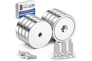 Grtard 8 Pack Neodymium Cup Magnets, 110LBS Holding Force Strong Rare Earth Magnets with Heavy Duty Countersunk Hole and Stainless Screws for Refrigerator, Tool Room, Science, Craft, Office and Garage