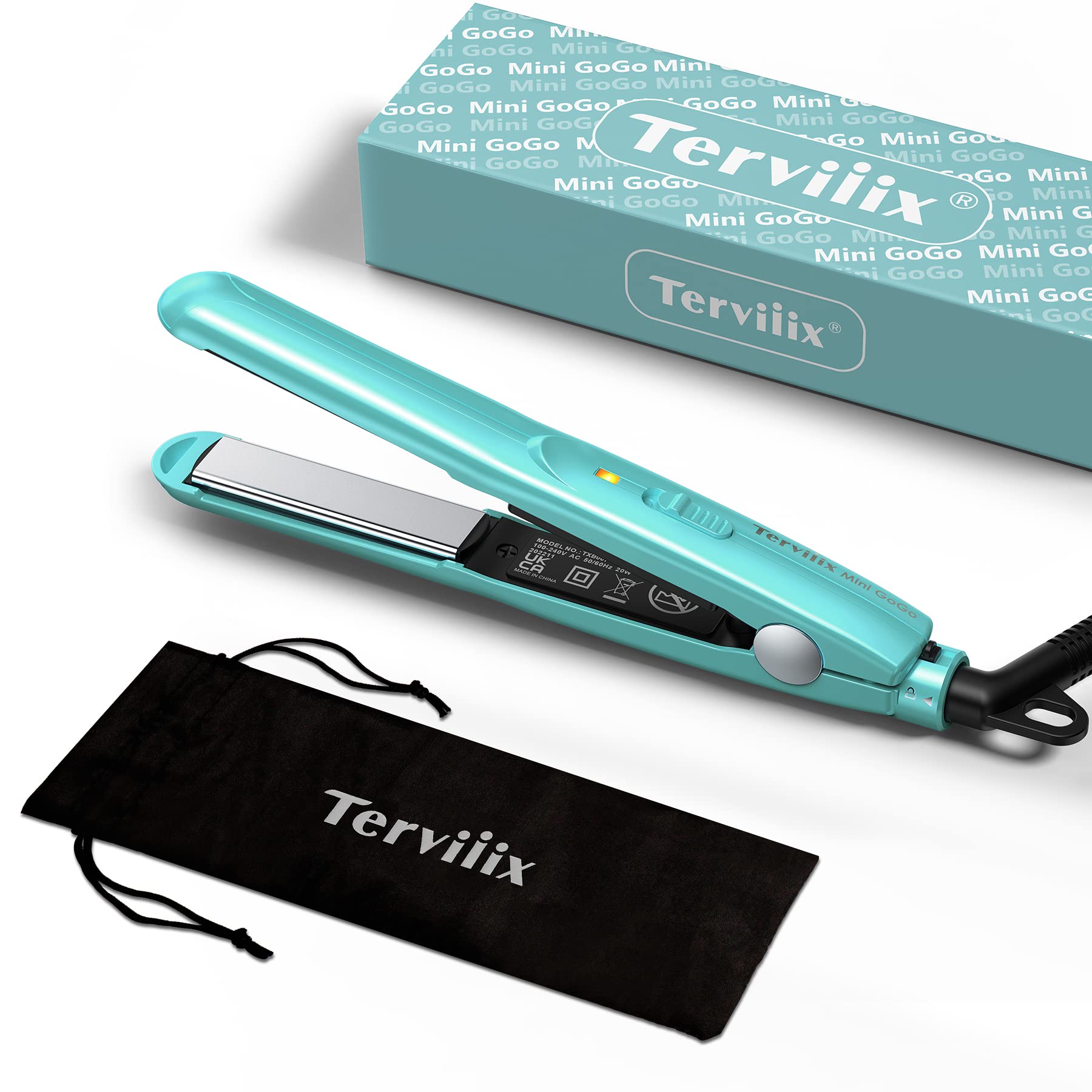 Terviiix Mini Hair Straightener for Short Hair, Small Straighteners Travel Straighteners and Ceramic Plate, Quick and Easy Hair Styling, Dual Voltage, Pouch Included, Blue