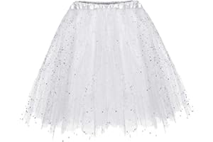 Tulle Skirt Women Elastic Waist 3 Layered Tutu Dress for Girls Sequin Puffy Running Halloween Skirt Underskirt