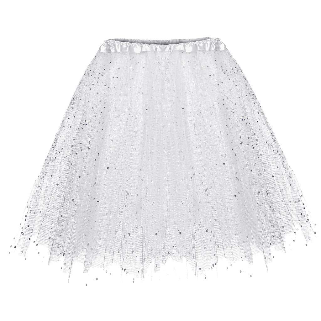 MoonHome Women\'s Adult Classic Elastic 3 Layered Tulle Tutu Skirt Teen\'s 1950s Vintage Tutu Petticoat Ballet Bubble Skirt White