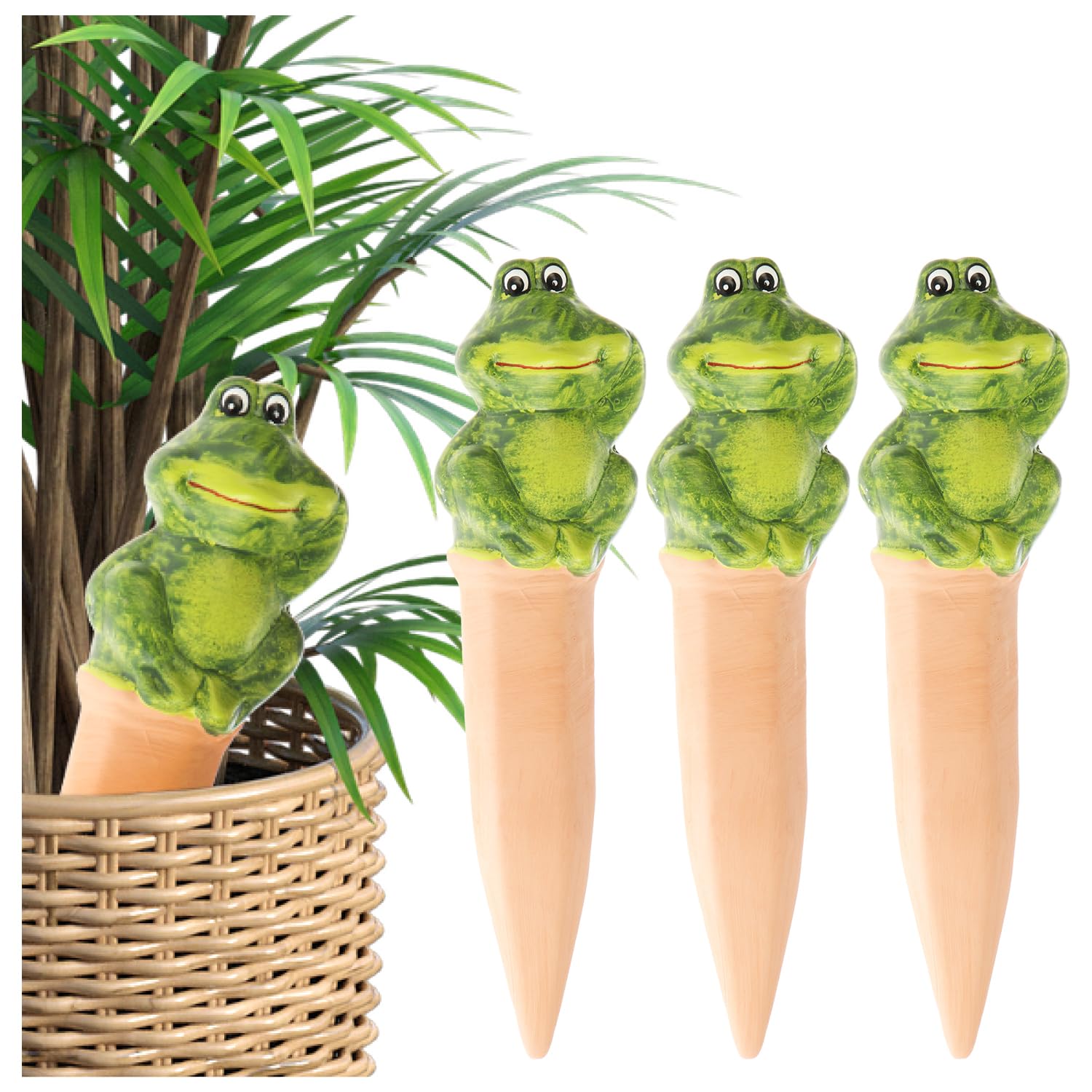 COM-FOUR® 3x automatic watering for indoor plants - water dispenser for plants - clay cones for watering flowers - hydrospikes (03 pieces - frogs)