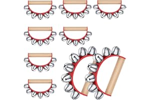 YESHONE 9 Pcs Christmas Sleigh Bells Handheld Jingle Bells with Wooden Handle Musical Instruments for Christmas Caroling Band Party Favors (7 Bells)