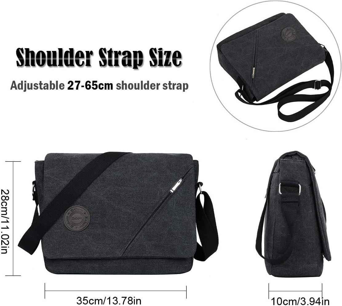 Eshow Mens Laptop Messenger Bag Canvas Shoulder Bags 14 Inch Mens Satchel Shoulder Bag for Work Casual Business School Travelling - Image 3