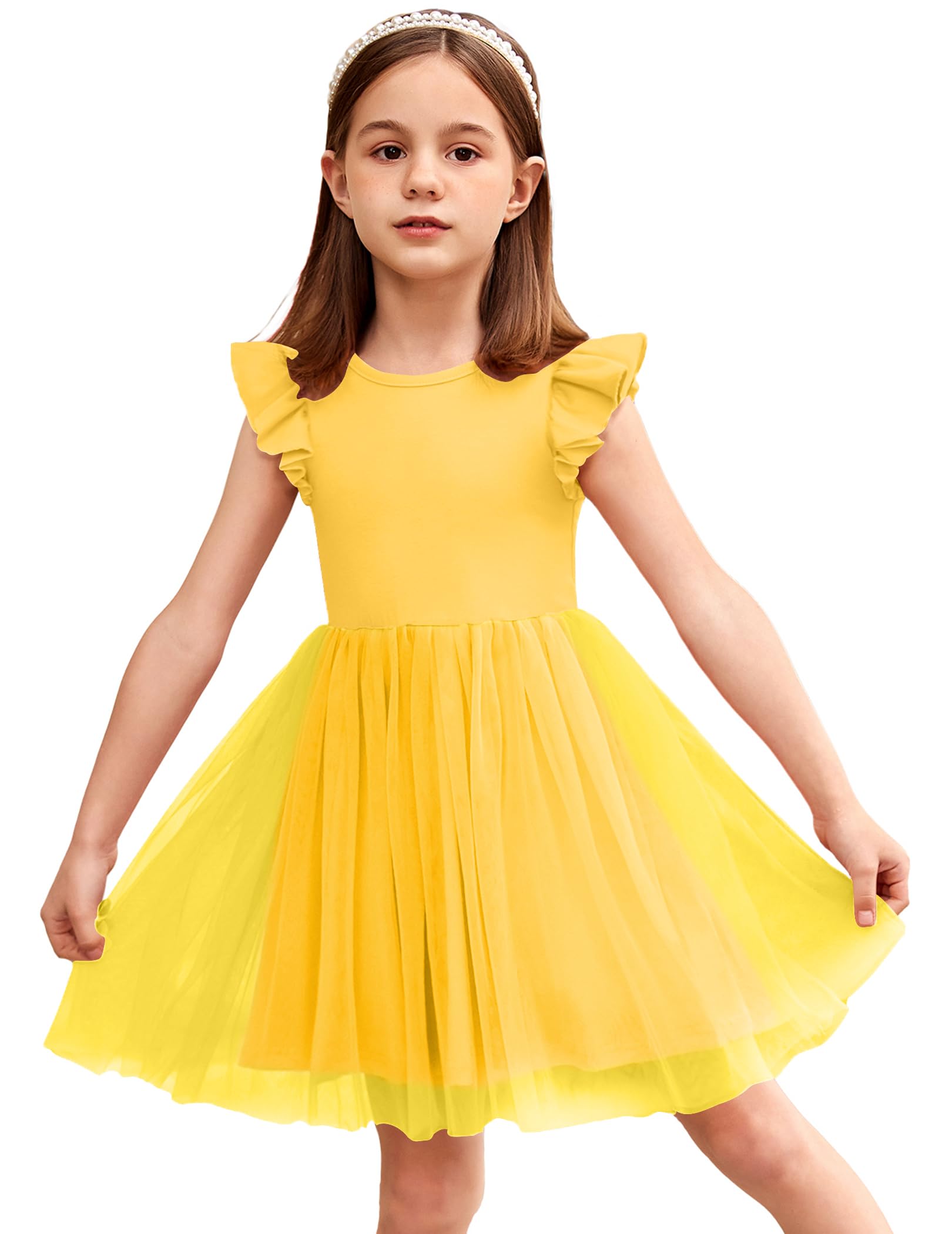 Photo 1 of Arshiner Girls' Tulle Sundress Summer Flower Princess Wedding Dress for Toddler Kids (Yellow, 2T)