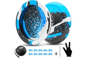 WATIEOBOO Yoyo R8 Responsive Yoyo for Beginners,Professional Unresponsive Yo yo for Adults Pro Metal Trick Yoyos with Yo-Yos Bearing Kit 10 Strings, Case & Gloves (W21-Black Blue Silver)