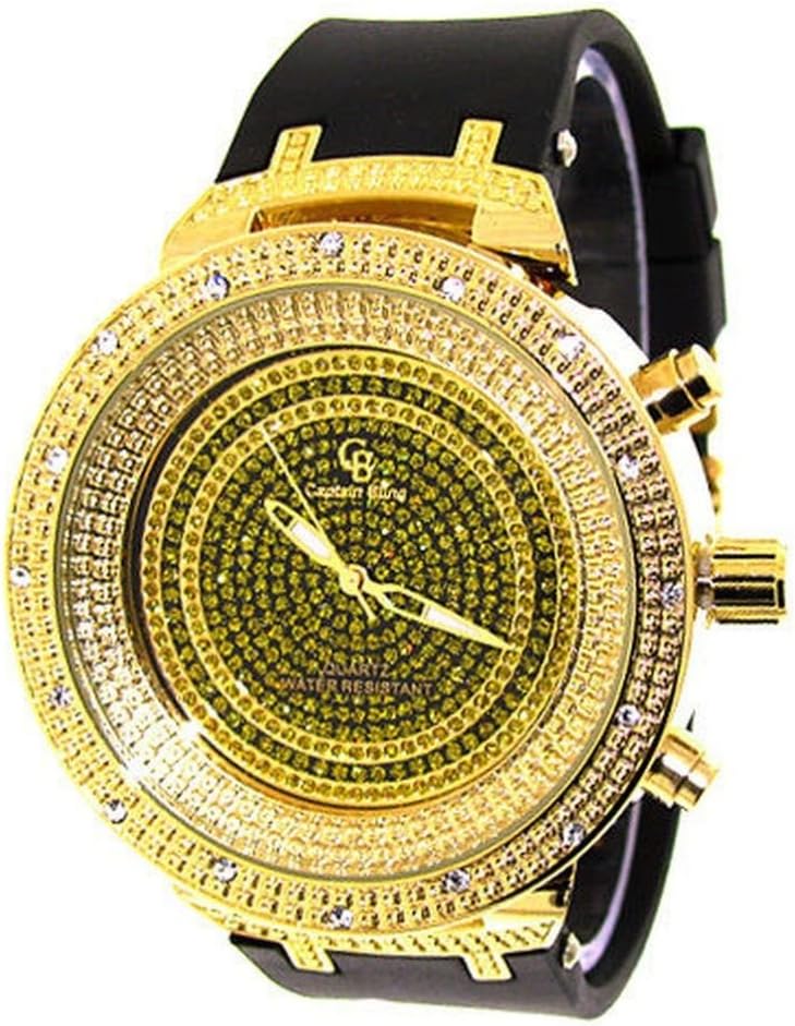 VOOXOO New Design Mens Rhinestone Golden Captain Bling Retro Punk Watch With Silicone Band