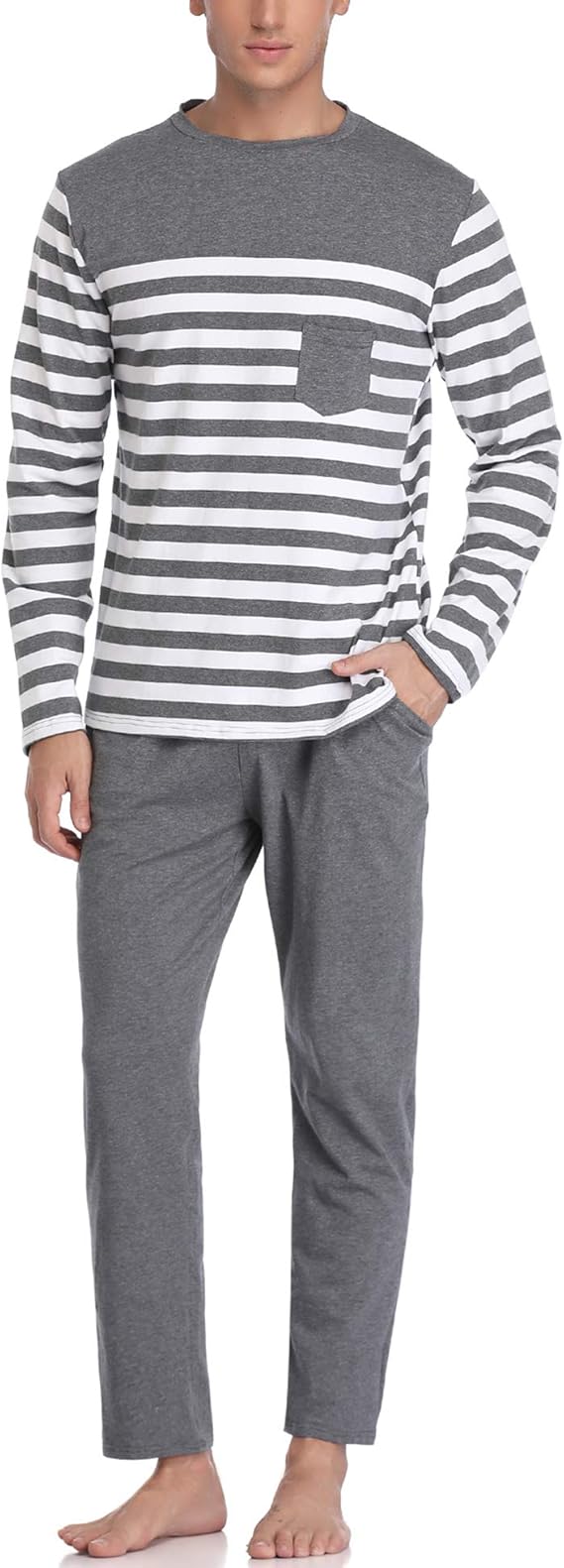 Hawiton Herren Schlafanzug Pyjama lang Zweiteiliger Gestreift Baumwolle