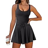 Caracilia Women's Tennis Mini Dresses Workout Built in Shorts Golf Athletic Sleeveless One Piece Summer Active Romper Dress