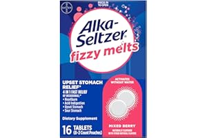 Alka-Seltzer Fizzy Melts, Dissolve on Tongue, No Water Needed, On-The-Go Dietary Supplement Antacid Tablets, for Relief of Occasional Heartburn and Acid Indigestion*, Berry Flavor, 16ct
