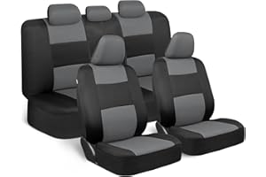 BDK PolyPro Car Seat Covers Full Set in Gray on Black, Front and Rear Split Bench Seat Covers for Cars, Easy to Install Car Seats Cover Set and Accessories for Auto Trucks Van SUV - Gray