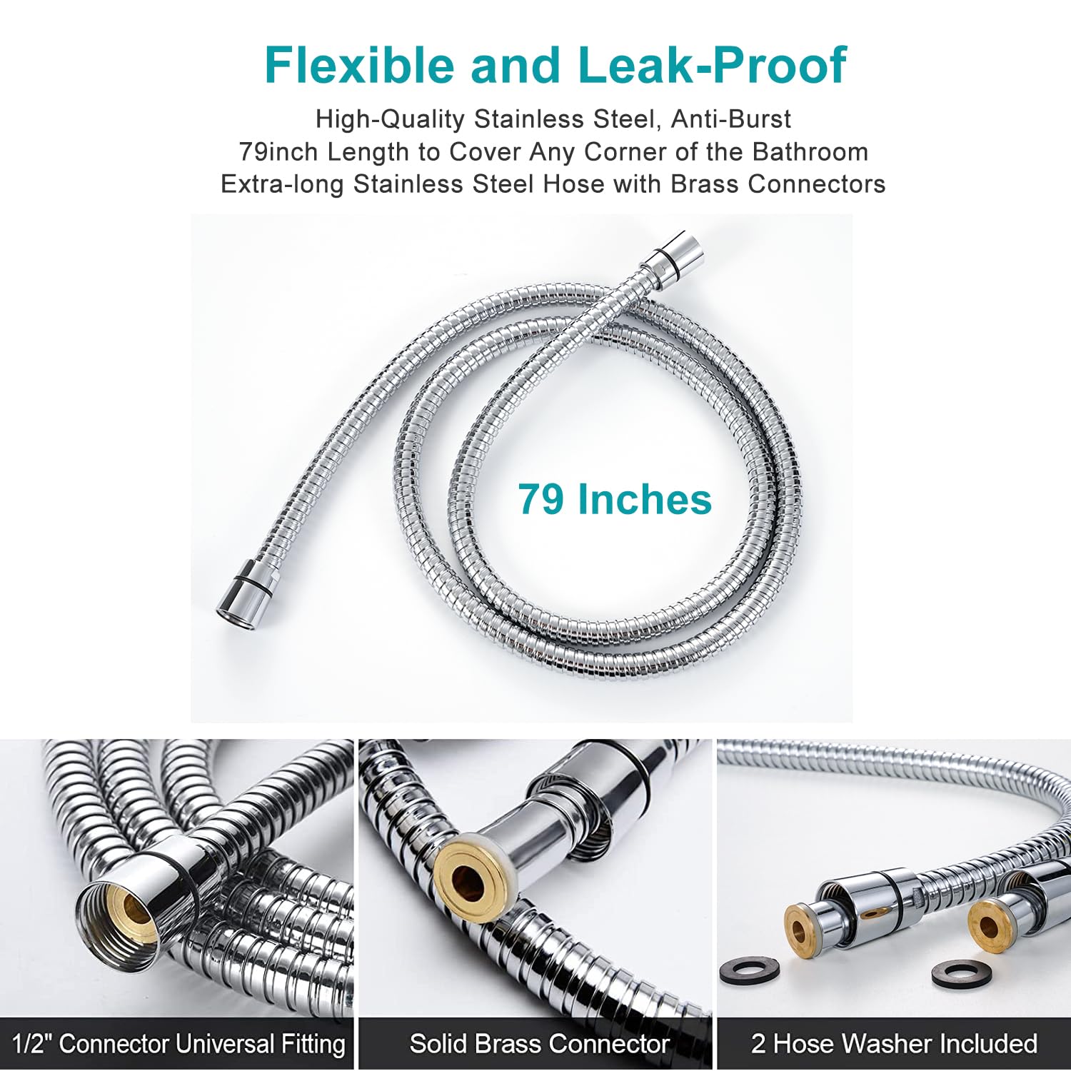 Handheld Shower Head with On Off Switch 8-Mode High Pressure Showerhead with 79 Inches Extra-long Stainless Steel Hose and Bracket PLUS Extra Low-Reach Adhesive Wall Mount for Kids,Silver…