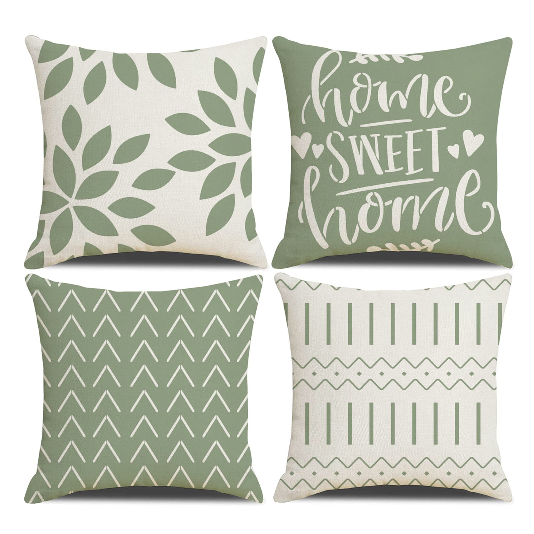 Homefeelzydys Cushion Covers,Cushion Covers 40 x 40 set of 4 New Green Square Throw Pillow Case cushion covers 16x16 4Pack For Outdoor Patio Garden Blench Living Room Sofa Farmhouse Decor