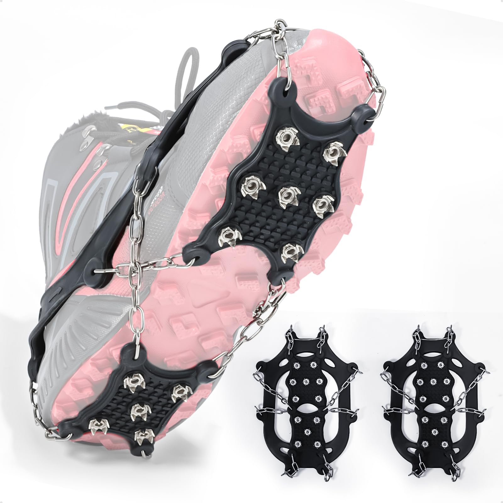 IGnaef Ice Snow Grips Snow Crampons Spikes for Shoes Anti Slip 12 Stainless Steel Spikes Safe Protect for Hiking Fishing Walking Climbing Mountaineering