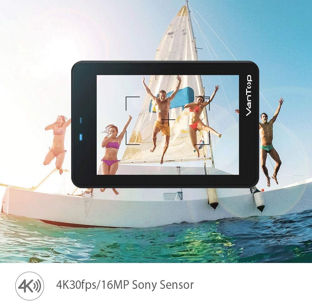 VanTop Moment 3 4K Action Camera w/Gopro Compatible Carrying Case, Remote Control, 16MP Sony Sensor, 30M Waterproof Camera w/Gopro Compatible Accessories, 2 Batteries, 170° Ultra Wide Angle : Electronics