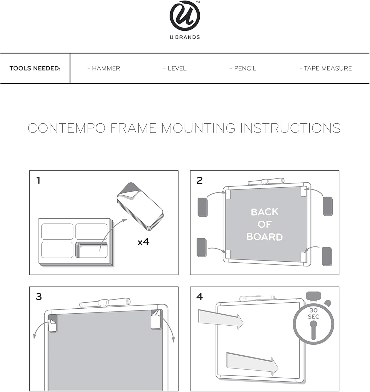 U Brands Contempo Magnetic Dry Erase Board, 11 x 14 Inches, White Frame : Office Products