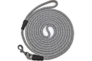 Mycicy Long Rope Leash for Dog Training 12, 15, 22, 30, 50, 75, 100ft Check Cord Recall Agility Long Lead for Large Medium Small Dogs, Great for Outdoor, Camping, or Backyard (30ft-Black)