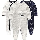 Kiddiezoom Baby and Toddler Boys'Snug Fit Footed One-Piece Romper Jumpsuit Cotton Cotton Footed Outfit 6 Months White