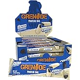 Grenade OREO White Chocolate Protein Bar, 12 Count, 2.1 oz Bars | 20 g Protein &amp; 1 g Sugar, Vanilla Flavoured Cr&egrave;me Layer, Dough Centre with OREO Wafer Pieces, White Chocolatey Layer