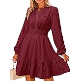 Simplee Womens Eyelet Long Sleeve Mini Dress 2025 Fall Boho Embroidery V Neck A Line Casual Short Party Dresses