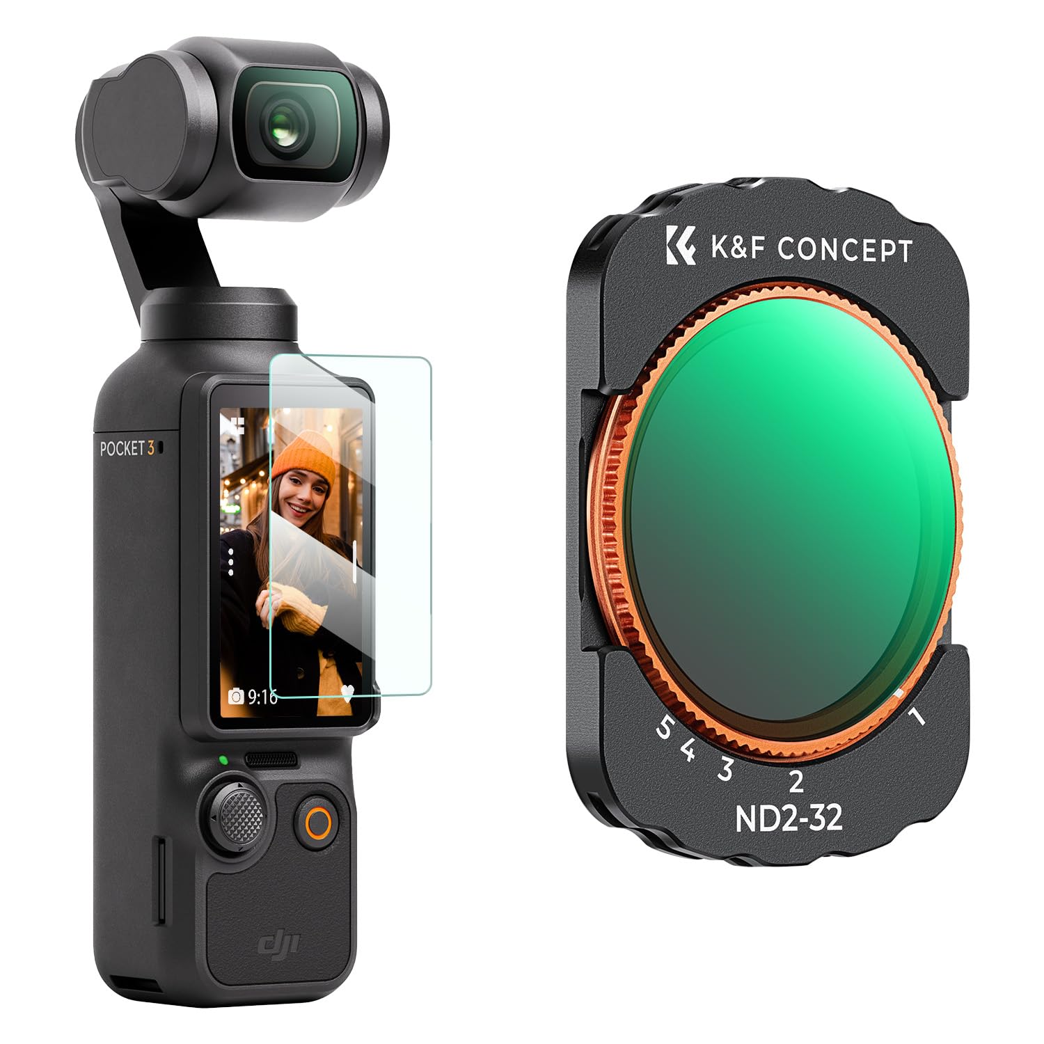 K&F CONCEPT Variable ND2-32 Filters for DJI Osmo Pocket 3/4 ND 5-stop Neutral Density Filters Optical Glass Multi-coating