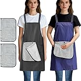 EHERDM 2Pcs Kitchen Apron with Pockets Waterproof Aprons with Detachable Hand Towels Cross Back No Tie Women Pinafore for Cooking Baking Dishwashing Gardening