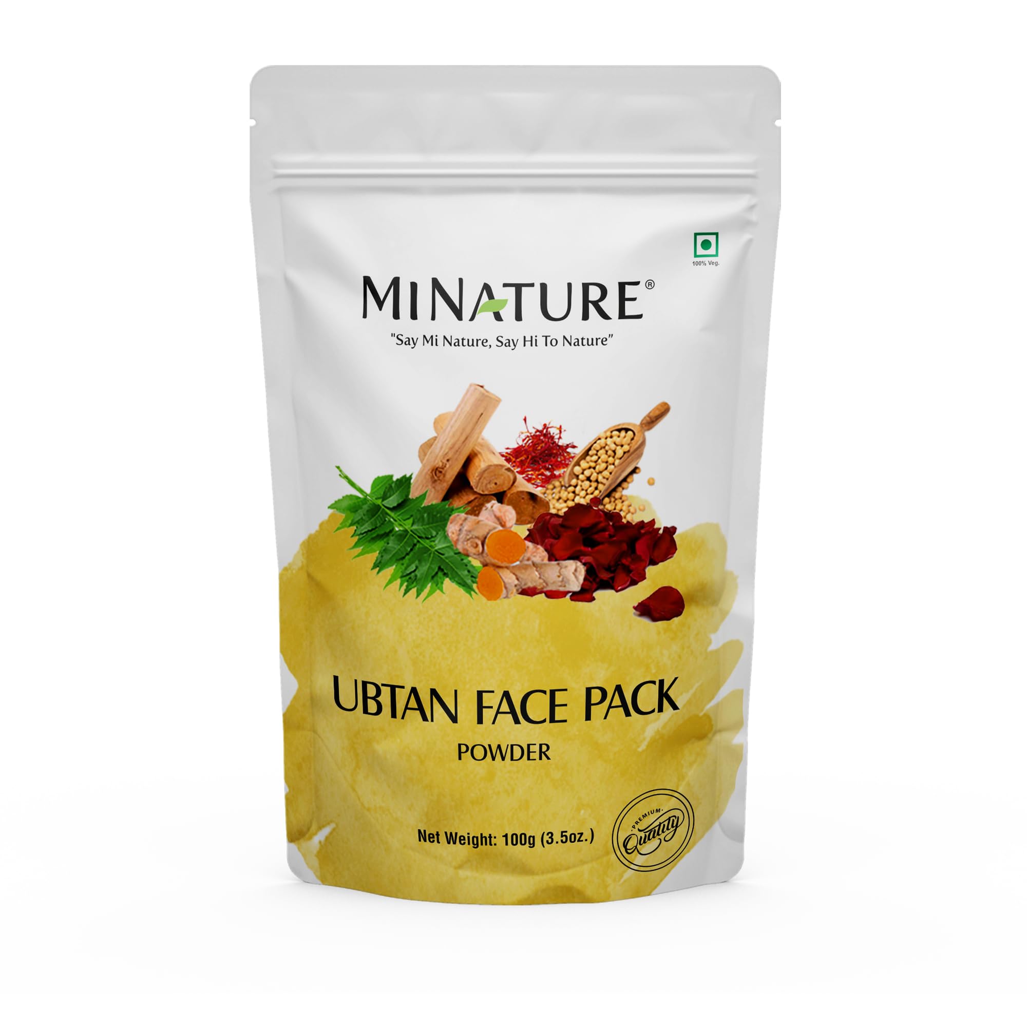 Ubtan Powder by mi nature | Face & Body Powder | Turmeric, Barley, Chickpeas, Neem, Sandalwood, Mograflower, Saffron & Rose Petal |Remove Acne|Traditional DIY Face Pack| From India |100g (4oz)