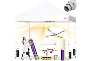 Tradesparker 10x10 Pop Up Canopy Tent,Commercial Movable Canopy with ApexCore LED & Rugged Casters-Instant Easy Setup Shelter Canopies with Weight Bags & Stakes for Oudoor Events Markets Vendors,White