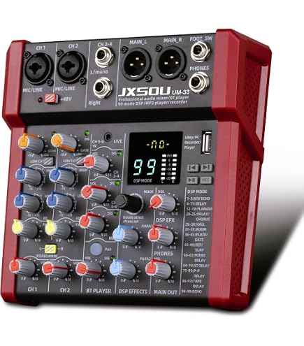 Bomaite BN4 Mixer Audio Professionale 4 Canali - Con USB, Bluetooth, MP3, Alimentazione Phantom 48V