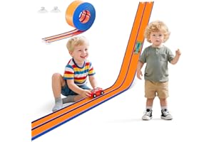 NESTALK 15 Ft Flexible Race Track for Kids – Portable Car Race Track Starter Set with Suction Cups, Rolls Up Easy, Compatible with 1/64 Diecast Cars, Birthday Gift for Boys & Girls Ages 3+ (Orange&Blue)