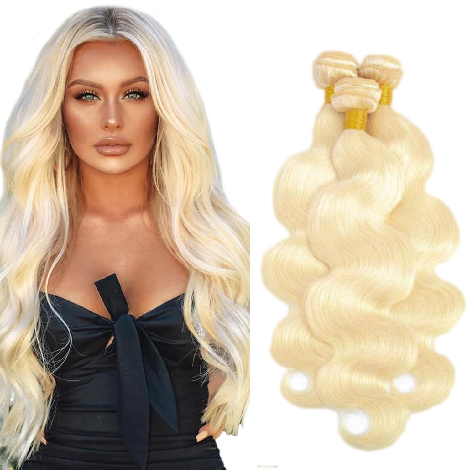 View 1 of #613 Bundles Blonde Body Wave Bundles Human Hair 14 16 18 Inch Double Weft Blonde Body Wave Human Hair Extensions For Women 50g/Bundle Total 150g