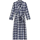 Latuza Men's Cotton Flannel Long Robe Full Length Plaid Bathrobe