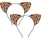 Leopard Ears Headband, 2 Pcs Cheetah Ears Halloween Headband Leopard Hair Hoop Halloween Cosplay Costume for Adult