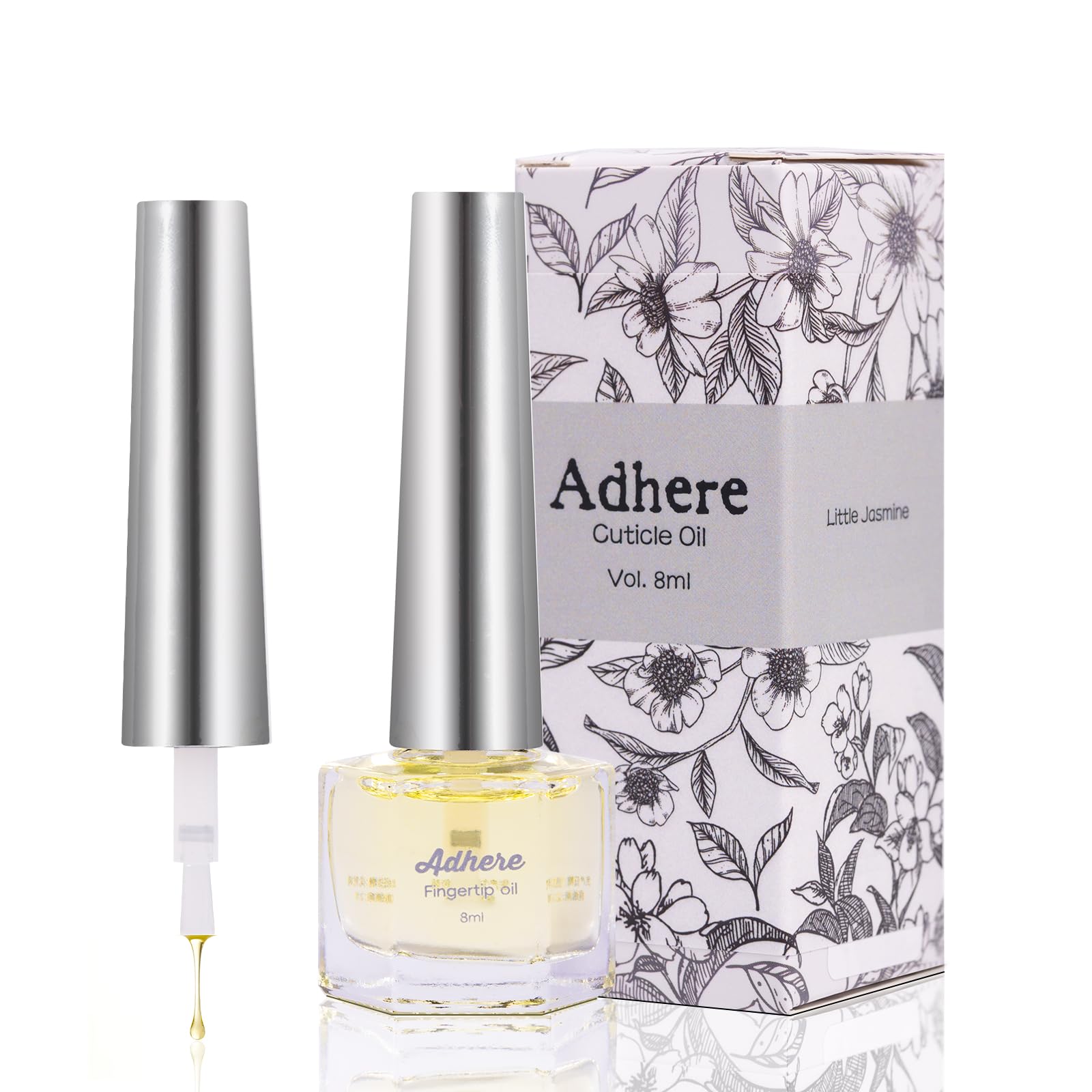 ADHERE Cuticle Oil for Nails Professional Nail Oil 8ML,Jojoba Nail Cuticle Oil Contains Vitamins with Soft Brush,for Nourishing, Hydrating, Dry Rough Nail Care Repair Essential Nail Care（Jasmine）