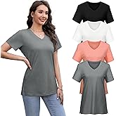 VILIGO Womens 4 Pack V Neck Short Sleeve T Shirts Casual Loose Fit Tops Flowy Basic Tee Side Split Outfits Clothes
