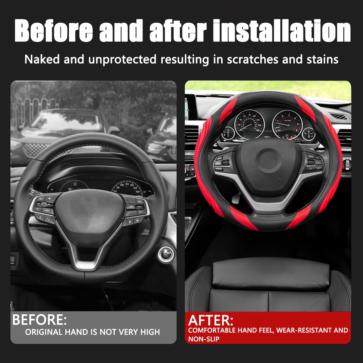 Osilly 15 Inch Car Leather Steering Wheel Cover, Automotive Accessories Elastic Breathable Anti-Slip Soft Wheel Protector Fits Men and Women, Suitable for SUVs, Trucks, Vehicles and RVs (Red)