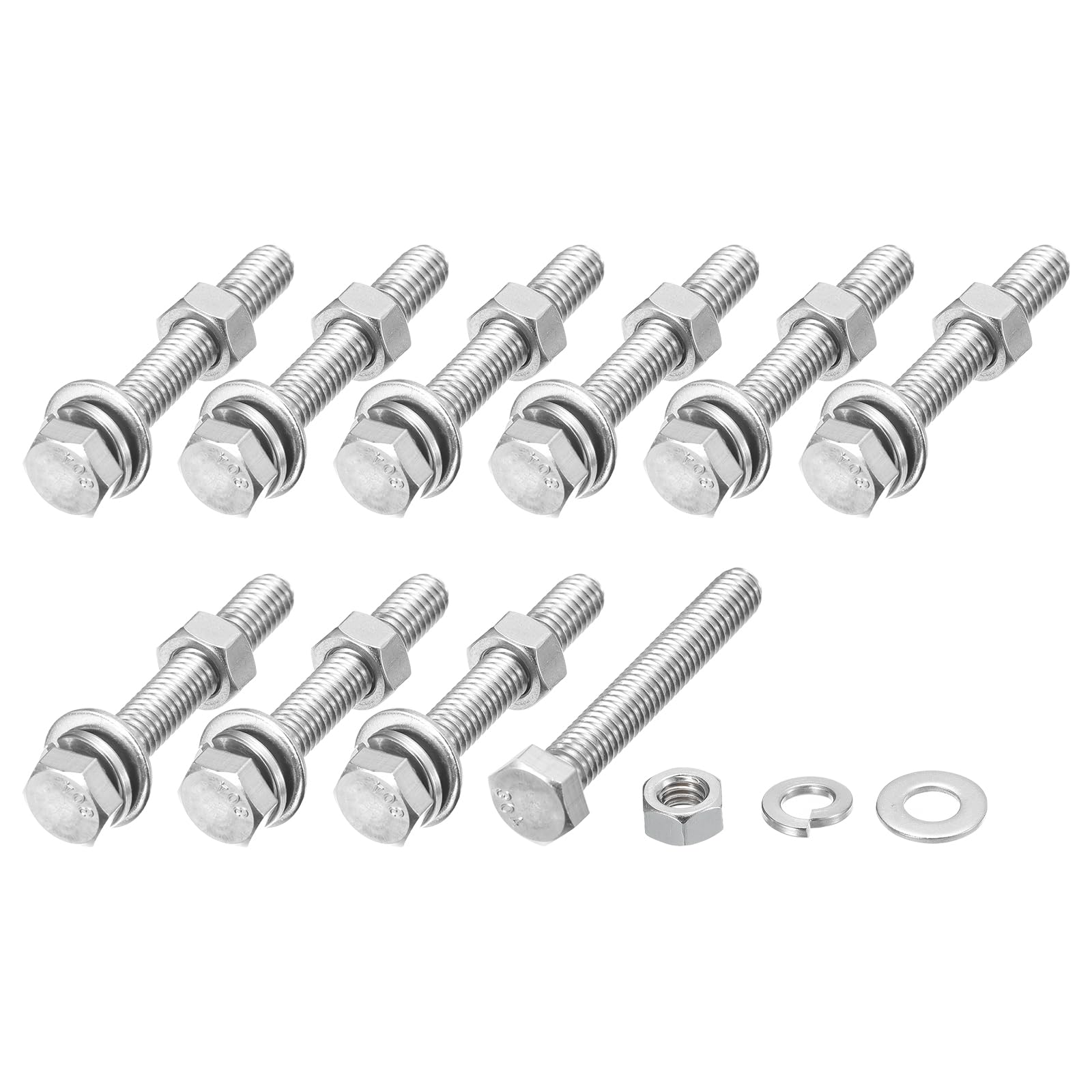 METALLIXITY Hex Head Screws Bolts, Nuts, Flat & Lock Washers Kits (5/16-18x2-1/4") 10 Set, Stainless Steel Fully Threaded Machine Screws Bolt Set - for Home Appliance Equipment