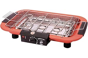 Hi.FANCY Electric Grill for Indoor & Outdoor Cooking, Smokeless, Red, Stainless Steel, Rectangular