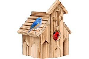 NATUREYLWL Church-Shaped Wooden Birdhouses, Cross Design Bird Houses for Outside, Hanging Birdhouse for Bluebird, Robin, Cardinal, Sparrow, and Finch, Bird Nesting Box for Outdoor Garden Decoration