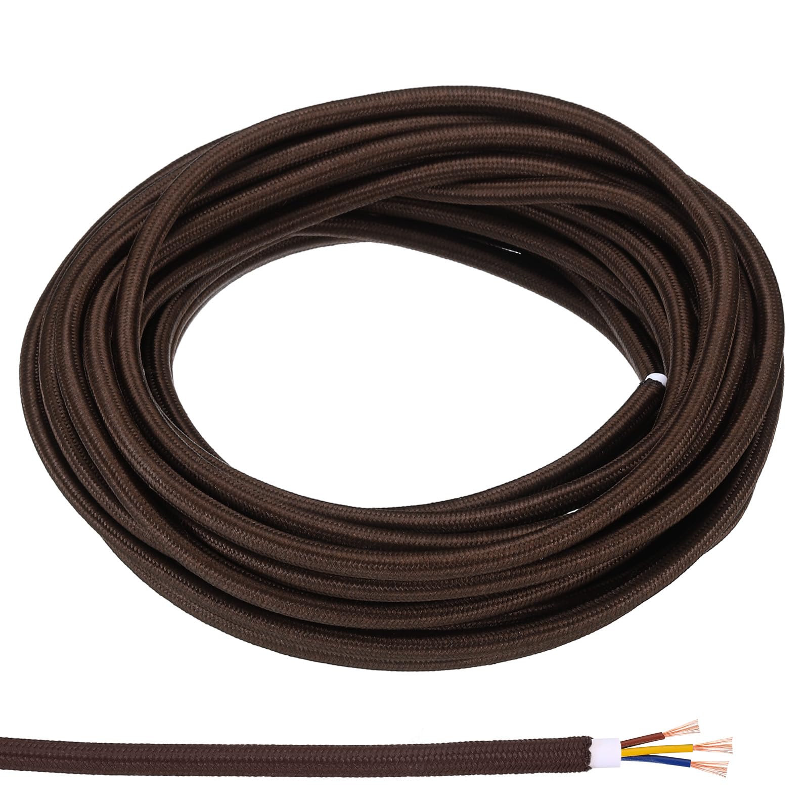 PATIKIL Fabric Cloth Covered Round Wire, 32.8ft 18AWG 3 Core Vintage Woven Electrical Cord for Pendant Light DIY Project, Dark Brown