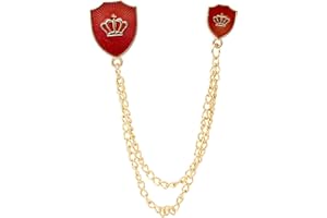 A N KINGPIIN an KINGPiiN Lapel Pin for Men Shield with Crown Symbol and Hanging Chain Alloy Brooch Suit Stud, Shirt Studs Men's Accessories (Red)