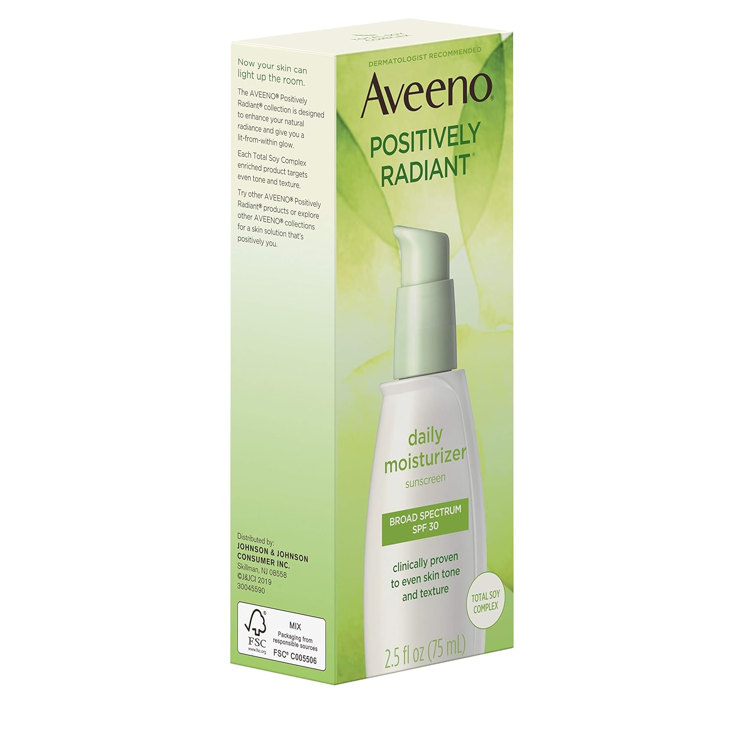Aveeno Positively Radiant Daily Facial Moisturizer with Total Soy Complex and Broad Spectrum SPF 30 Sunscreen, Oil-Free and Non-Comedogenic, 2.5 fl. oz: Beauty