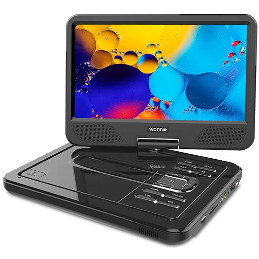WONNIE 2019-Upgrade 10.5' Tragbarer DVD-Player, Schwenkbaren Bildschirm, HD Display 4-5 Stunden Akku, USB/SD Slot, Kinder (Sc
