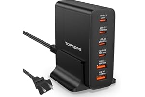 TOPADRE USB C Charger Block 80W, 6 Port Fast Charging Station Powered USB C Hub PD Charger for iPhone 15/14/13 Pro Max, iPad Pro/Air/Mini, Galaxy S24/S23, MacBook Pro/Air, Google Pixel, Black