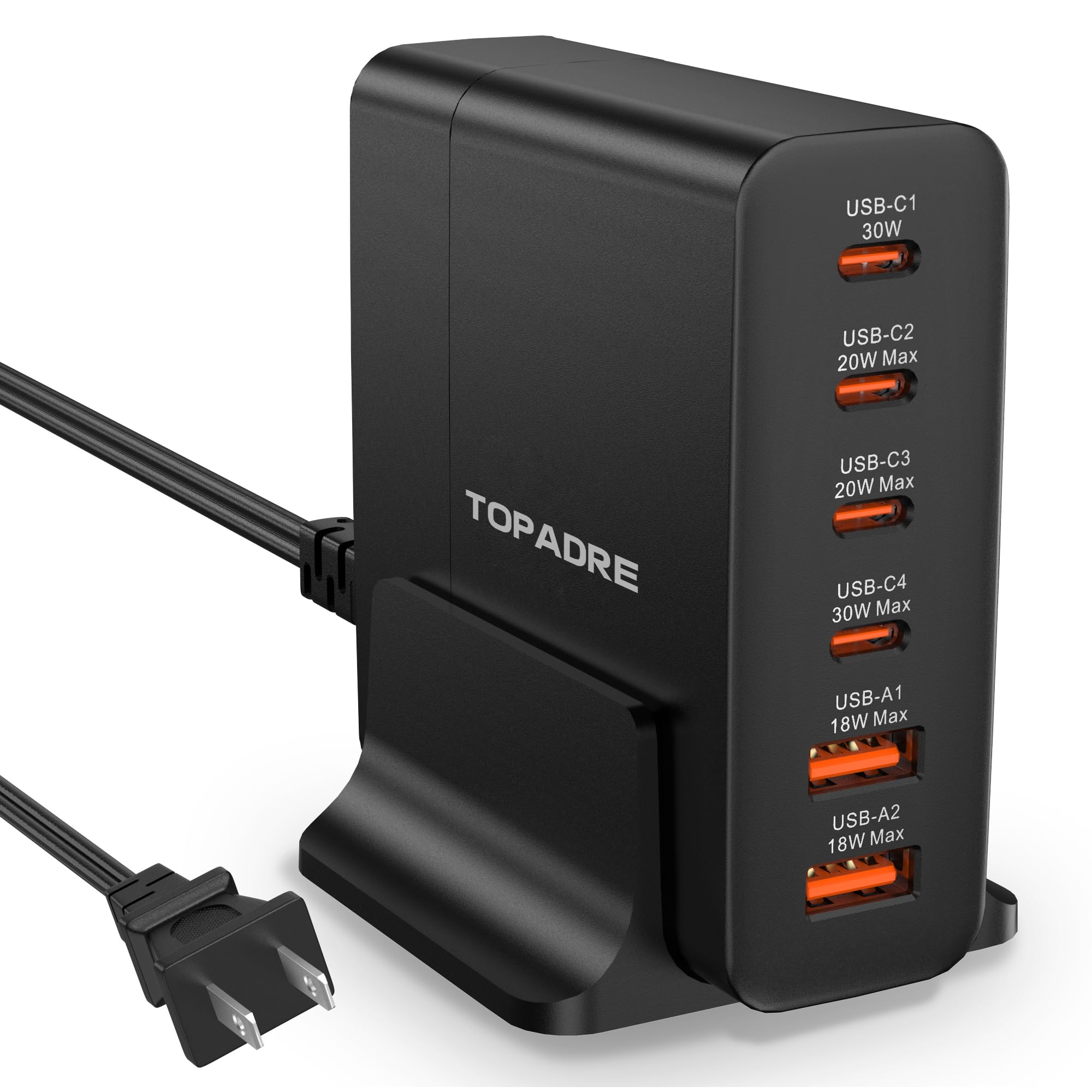 Photo 1 of TOPADRE USB C Charger Block 80W, 6 Port Fast Charging Station Powered USB C Hub PD Charger for iPhone 15/14/13 Pro Max, iPad Pro/Air/Mini, Galaxy S24/S23, MacBook Pro/Air, Google Pixel, Black