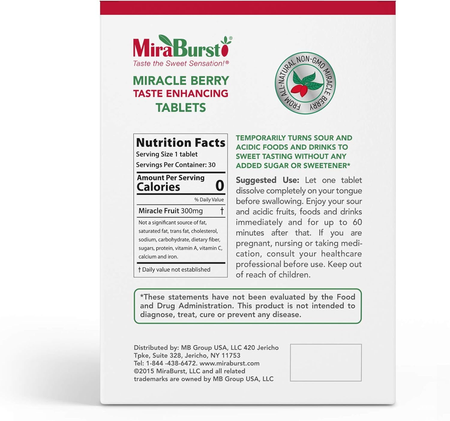 MiraBurst Taste Enhancing Miracle Berry Tablets (10 Count), Produced from 100% Pure Miracle Fruit Powder, No Additives, No Preservatives, Non-GMO, Vegan, Turns Sour and Acidic Food and Drinks Sweet: Health & Personal Care
