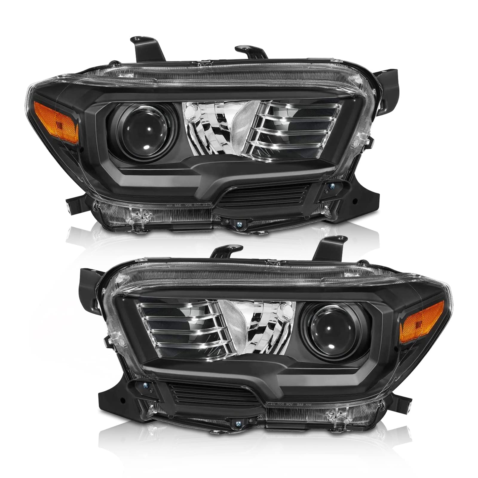 Photo 1 of AXLAHA for 2016 2017 2018 2019 2020 2021 2022 Tacoma Headlights Assembly for 2016-2022 Toyota Tacoma Models Only Black Housing Amber Reflector Replacement Driver and Passenger Side