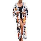 ZSWDXX Women Casual Open Front Lightweight Cardigan Long Beach Kimono Cover Up