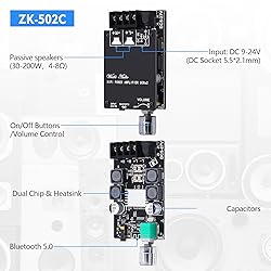 Audio Amplifier Board, ZK-502C Mini Bluetooth Amp
