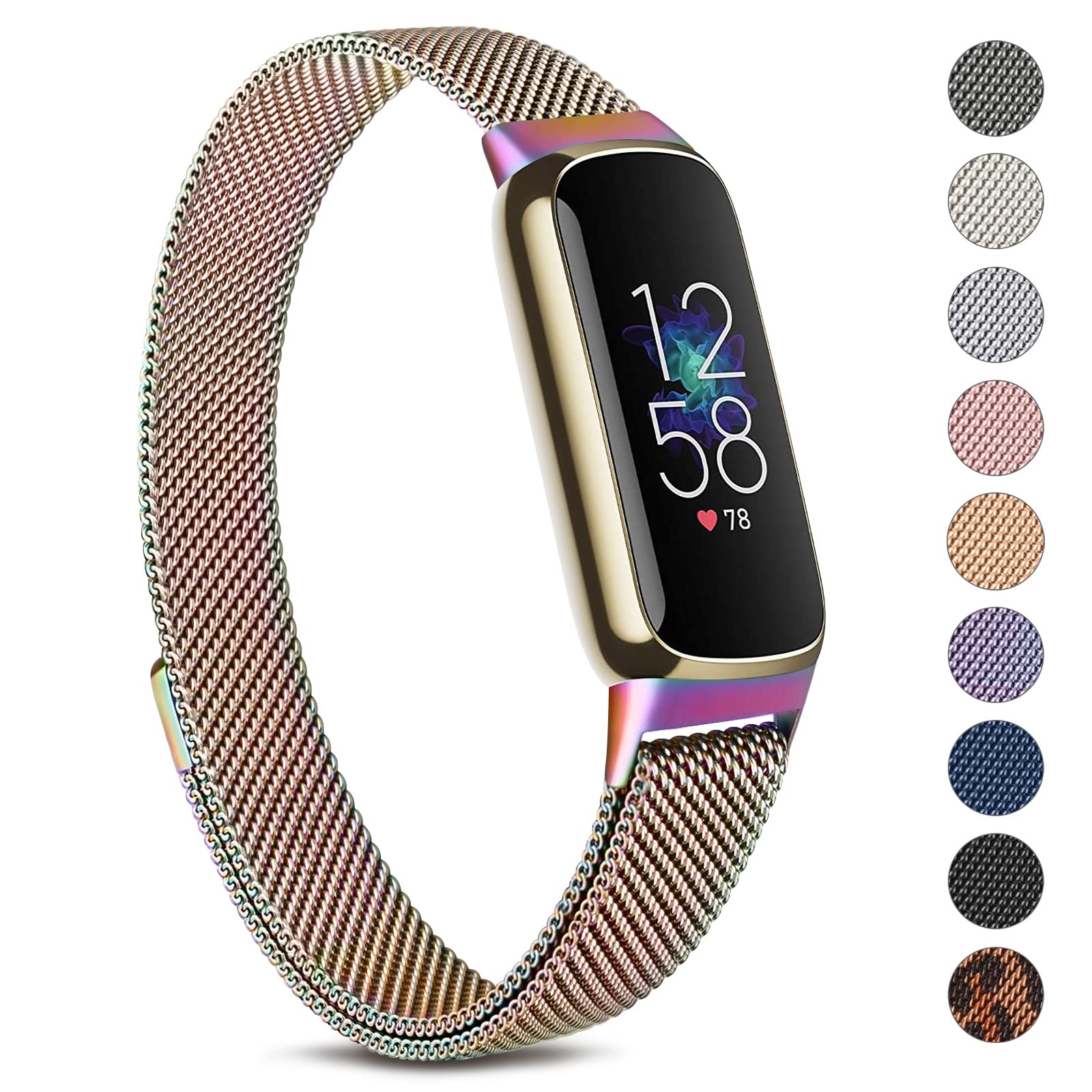 Metal Strap for Fitbit Luxe Strap for Women, Premium Stainless Steel Metal Replacement Band with Strong Magnet (Colourful)
